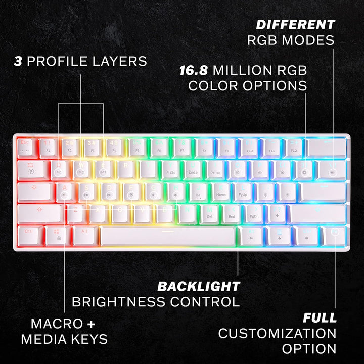 HK Gaming GK61 mechanische 60 Prozent Tastatur | 61 programmierbare Tasten mit RGB Beleuchtung | Kom