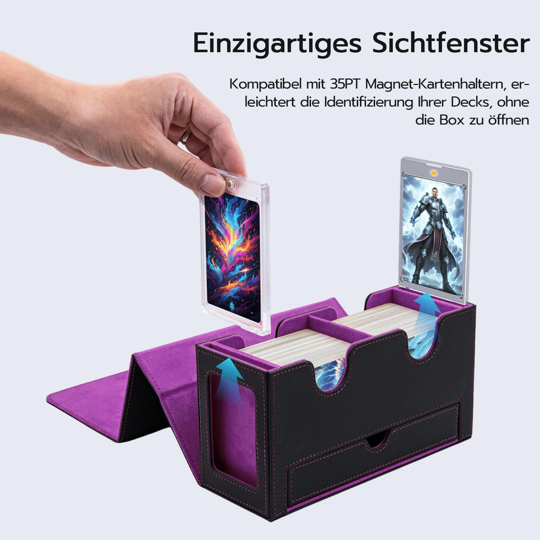 Doppelschicht Card Deck Box für MTG,Gathering Kartenbox mit Schaufenster und Würfelfach PU Leder Sta