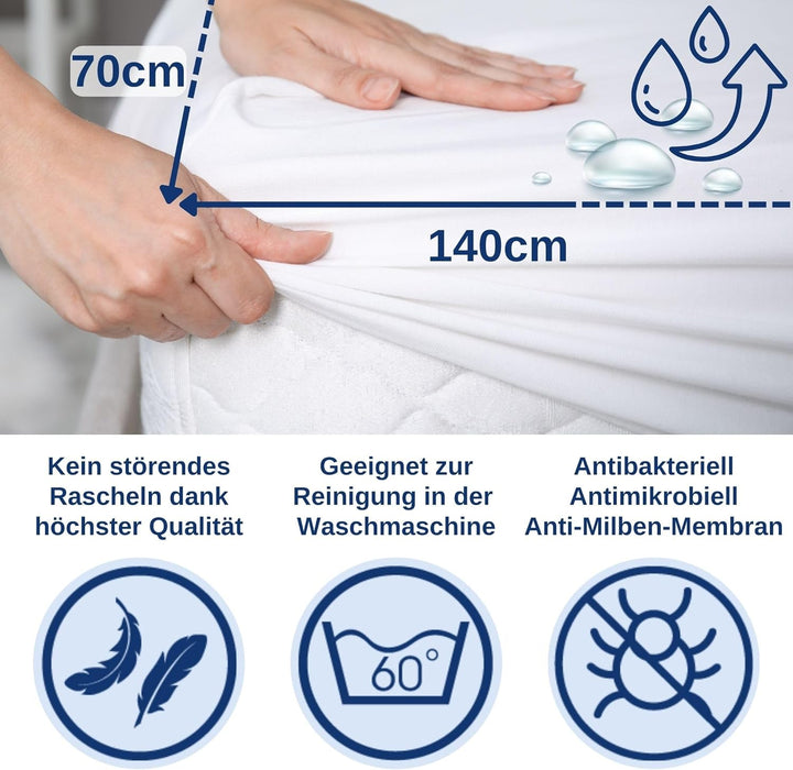 Snibbs wasserdichtes Spannbetttuch mit Eckgurten, wasserdichte Matratzenauflage fürs Babybett, Matra