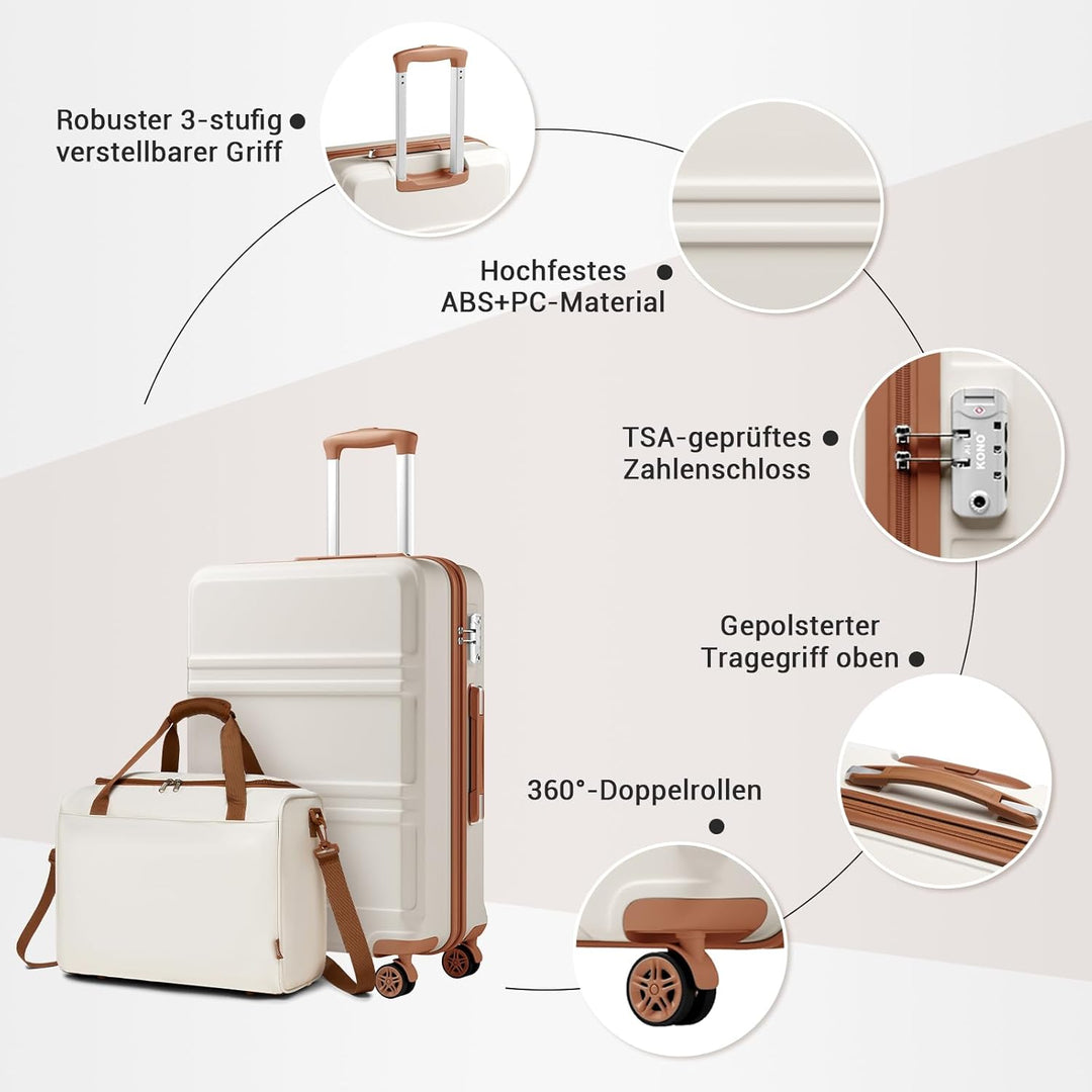 KONO 55cm Handgepäck-Koffer Trolley Set 2 Teilig Gepäcksets, Kleiner Koffer mit Rollen Handgepäck Se