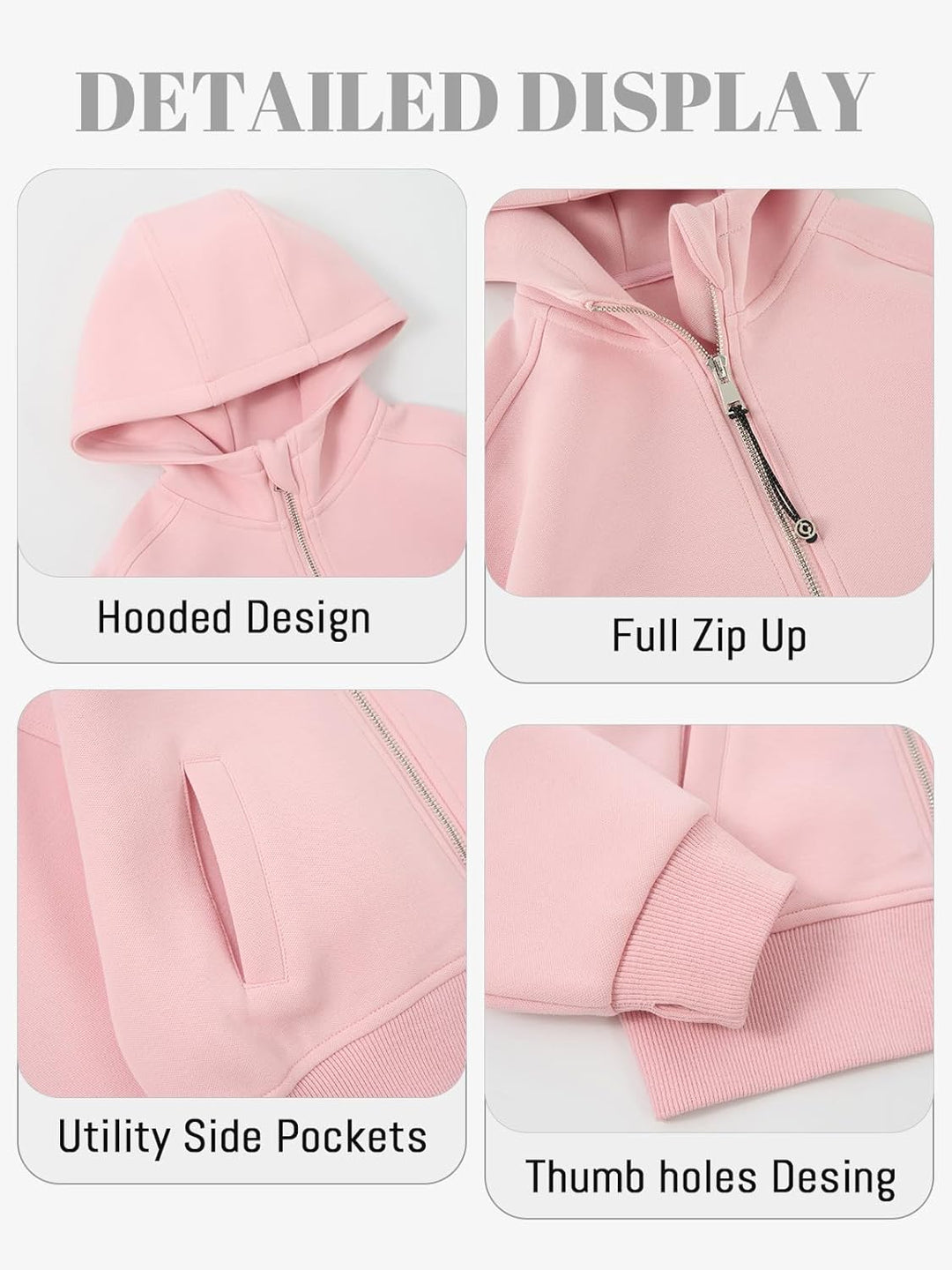 Rolanko Kapuzenpullover für Mädchen mit Reissverschluss, Gemütliche Langarm-Kapuzenjacke Lässiges Sw