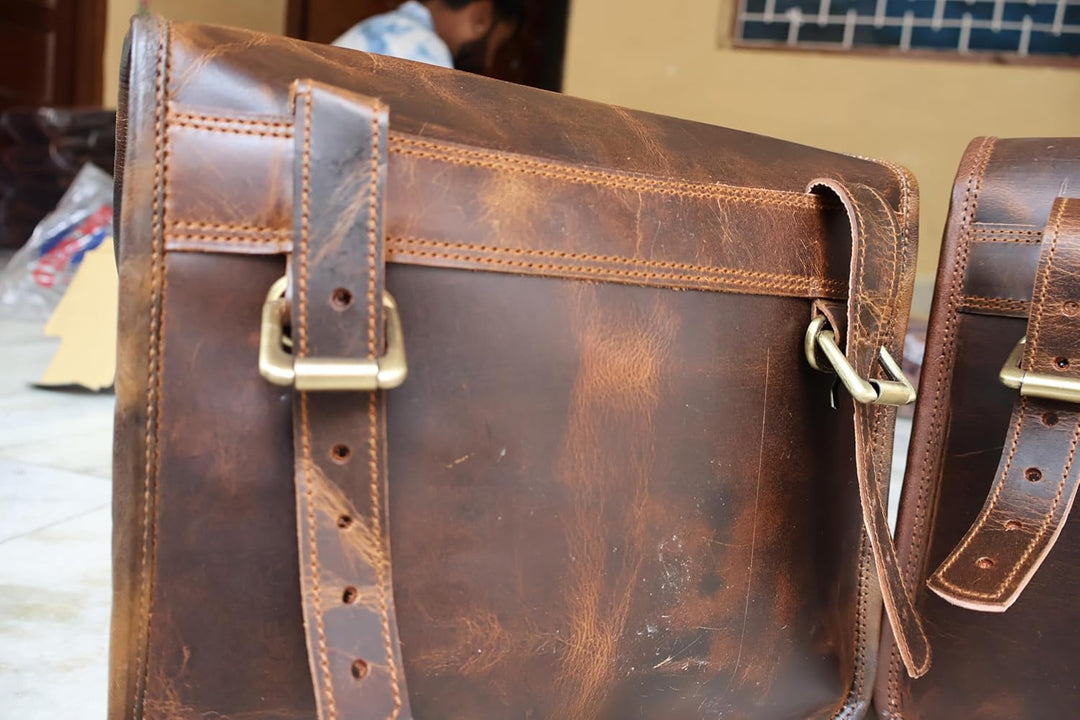 american blue 2 x Motorrad Leder Satteltasche Fahrrad Leder Umhängetasche Werkzeugtasche Braun Lenke