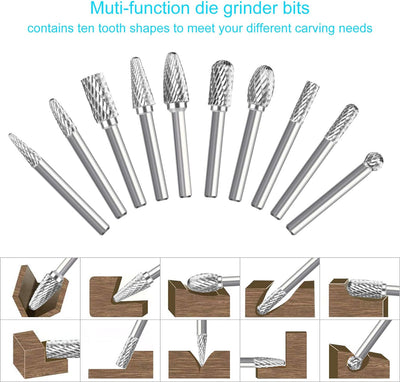 Aktualisierung 10 Stücke Hartmetall Frässtifte Set, 6mm (1/4") Schaft Double Cut Rotary Burr Grate B