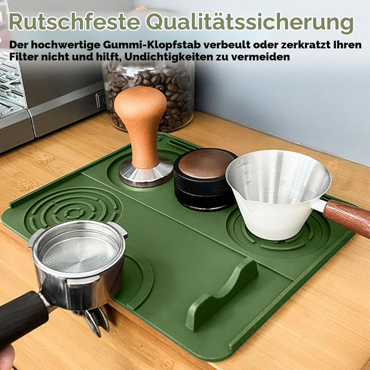 3 Stück Silikon Abklopfbehälter Set für Siebträger - Inkl. Grün Tampermatte (25x20cm), Knock Box (16