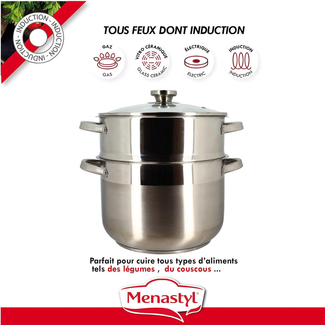 Couscoussier - MENASTYL - 4615450 - Edelstahl - 10 Liter - Für alle Herdarten geeignet, auch Indukti