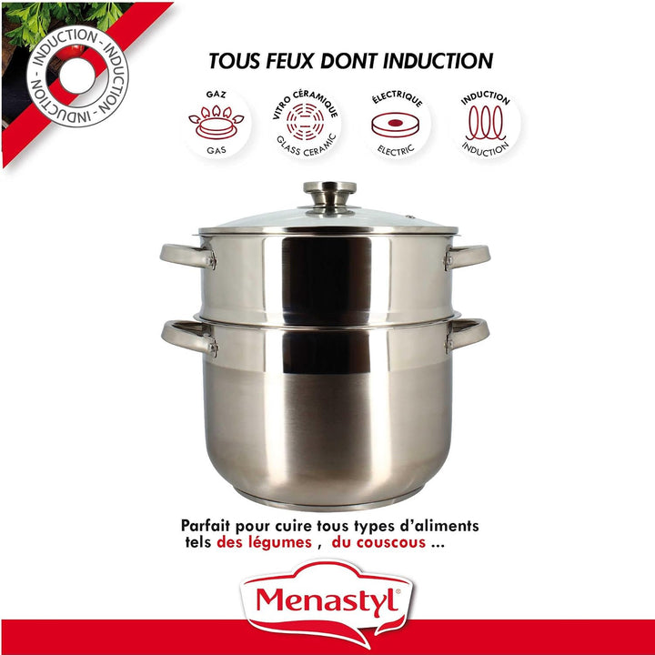 Couscoussier - MENASTYL - 4615450 - Edelstahl - 10 Liter - Für alle Herdarten geeignet, auch Indukti