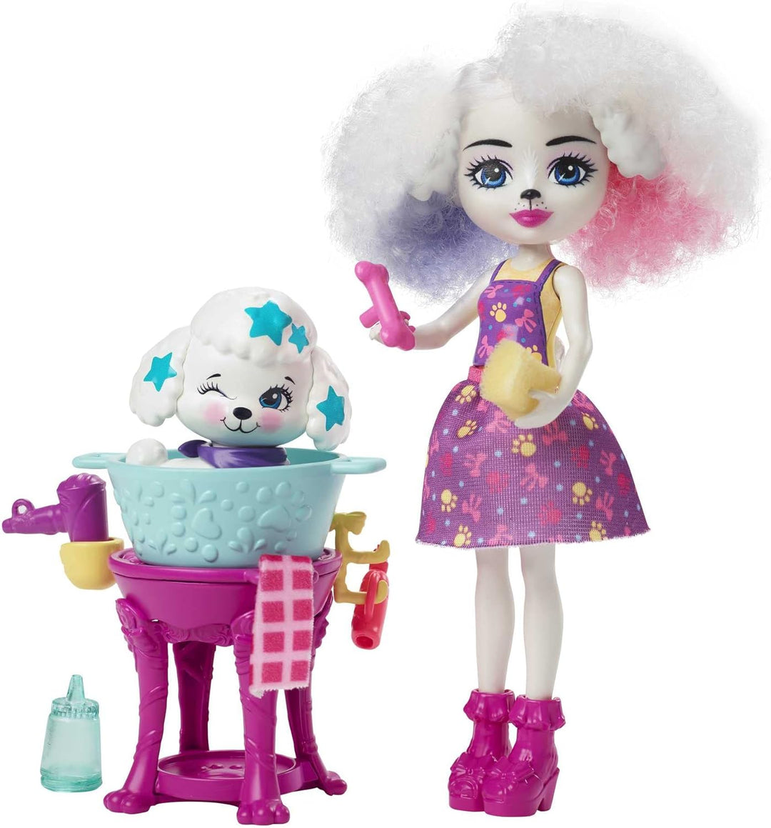 Enchantimals HHC20 - City Tails Pudelwohl Schönheitssalon Spielset mit Pudel-Mädchen Perris Poodle P