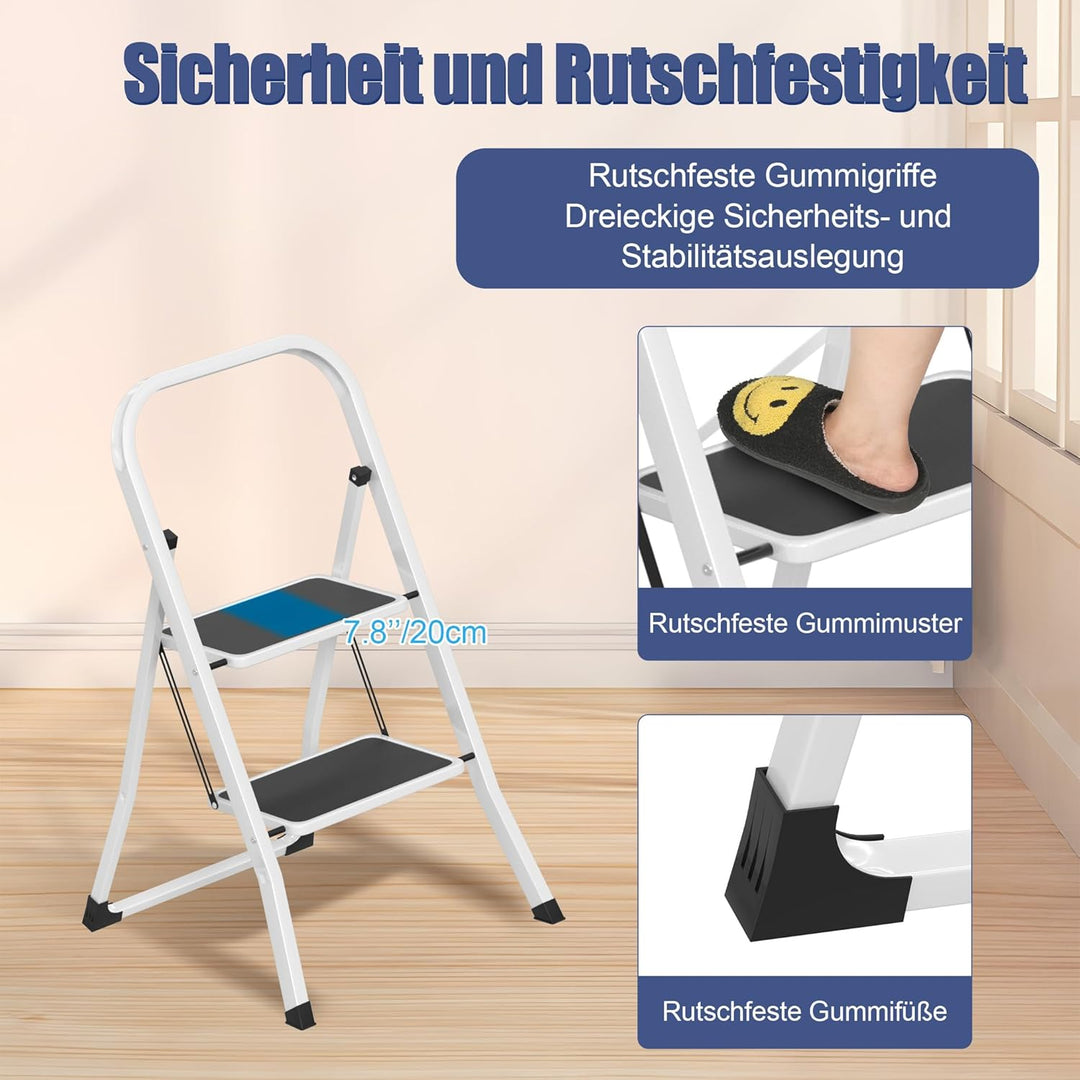 YRHome 2 Stufen Klappbar Trittleiter Leiter Tritthocker Klapptrittleiter mit breitem rutschfeste Ped