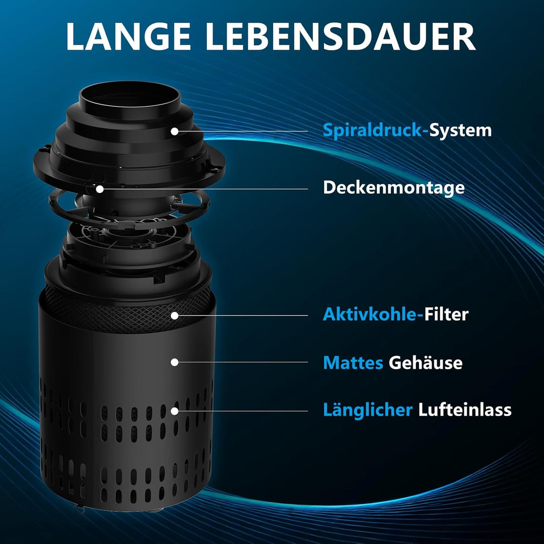 2 In 1 Aktivkohlefilter Rohrventilator 150mm, Kompatibel Mit LüFtungsrohren 100mm 125mm 150mm Austau
