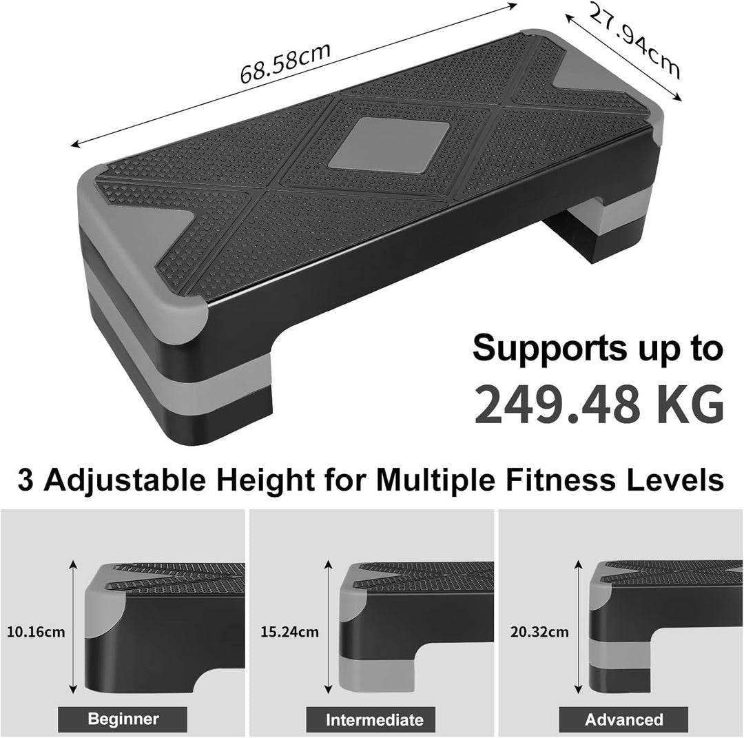Fitness-Trittbrett, Aerobic-Stepper,3-stufig höhenverstellbar, Grau
