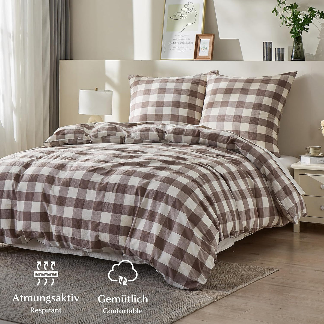Simple&Opulence Karierter Bettbezug, 100% Gewaschene Baumwolle, Leichter, Karierter Bettbezug, Bettb