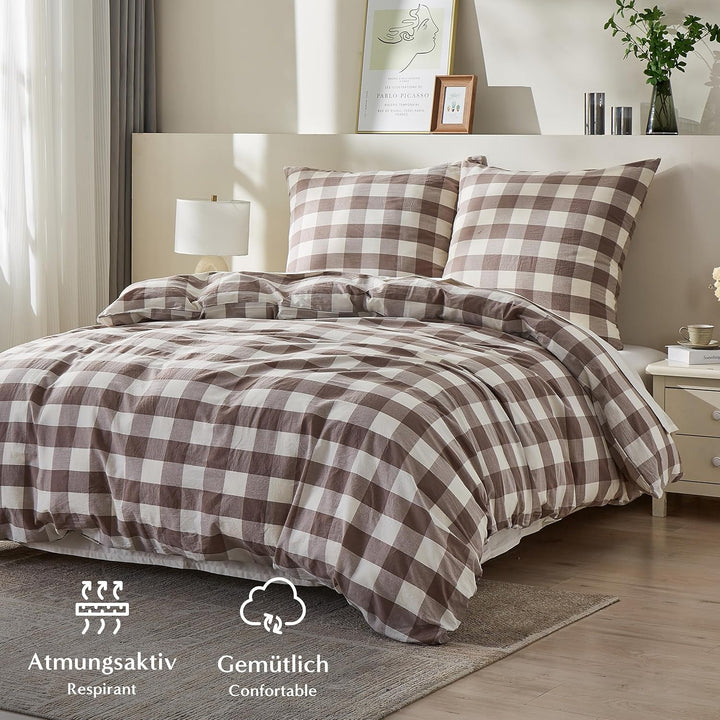Simple&Opulence Karierter Bettbezug, 100% Gewaschene Baumwolle, Leichter, Karierter Bettbezug, Bettb