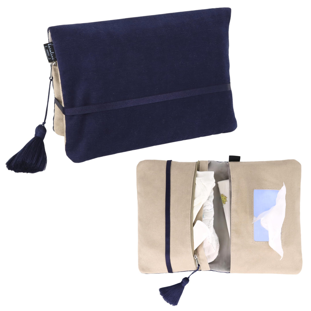 Karolini® Windeltasche Organizer Dunkelblau für unterwegs – kompakte Wickeltasche aus Cord (Bio Baum