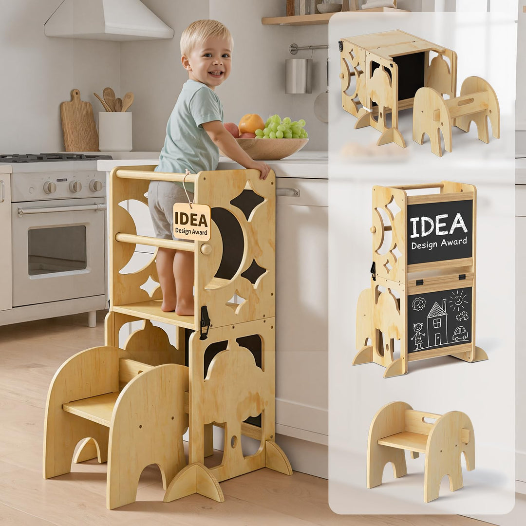 COSYLAND Lernturm ab 1 Jahr | 3 in 1 Learning Tower für Kinder | Klappbare Montessori Toddler Tower