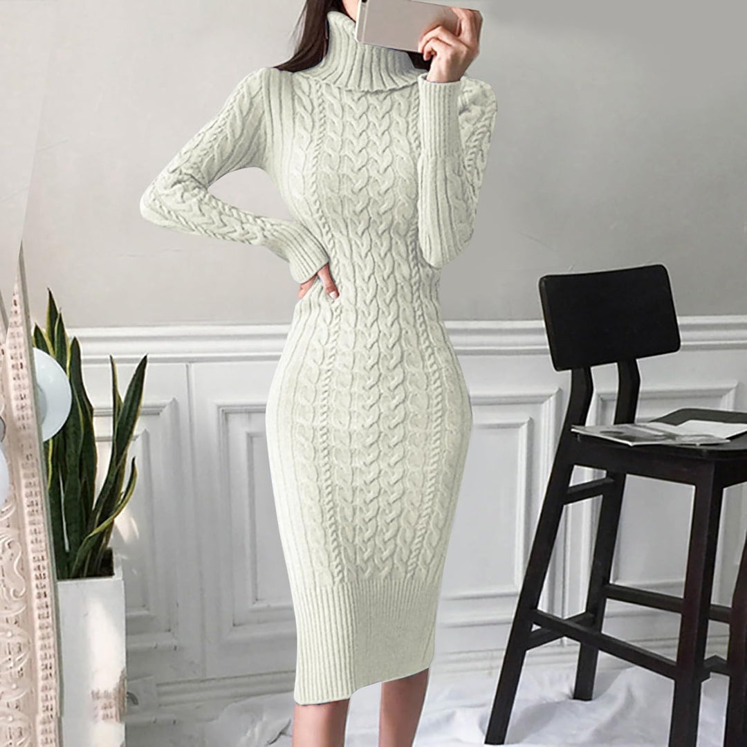 Generisch 2025- für Damen gestrickte figurbetonte Midi-Pullover-Kleider Cardigan Mit Damen (White M)