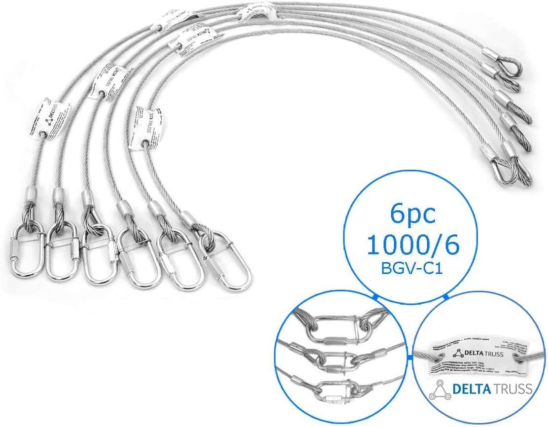 6 x Sicherheits-Fangseil/Safety/Sicherungsseil gefertigt nach DGUV 115-002 (ehemals BGV-C1) zur Sich