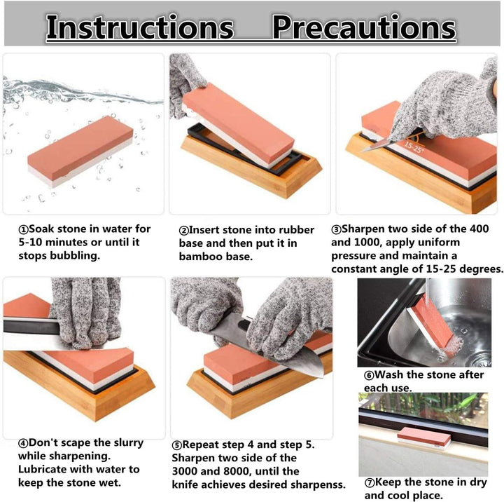 Schleifstein Set, 2-IN-1 Abziehstein Schleifstein für Messer, Körnung 3000/8000 + Körnung 400/1000 m