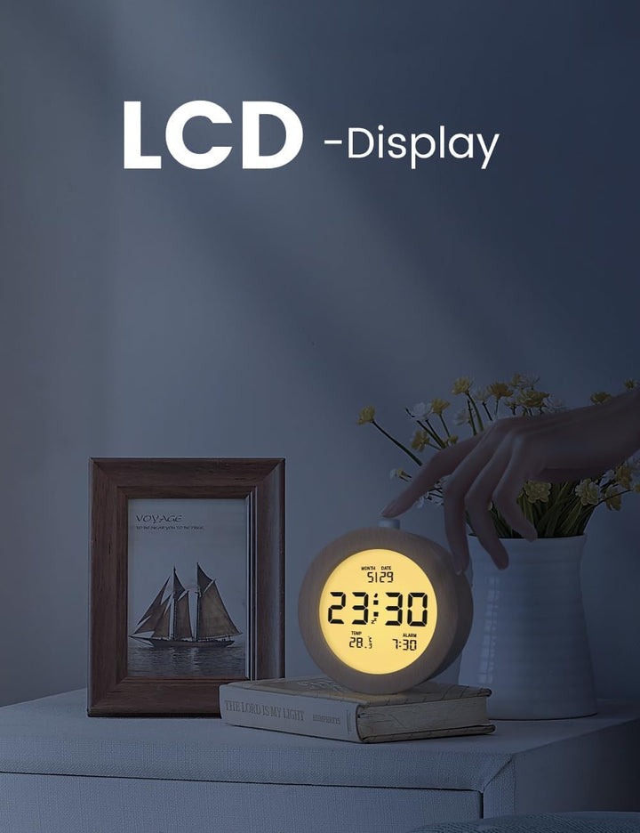 aboveClock Wecker Digital, Batteriebetriebene Uhr Tischuhr, LCD Alarm Clock Wecker Holz mit Temperat