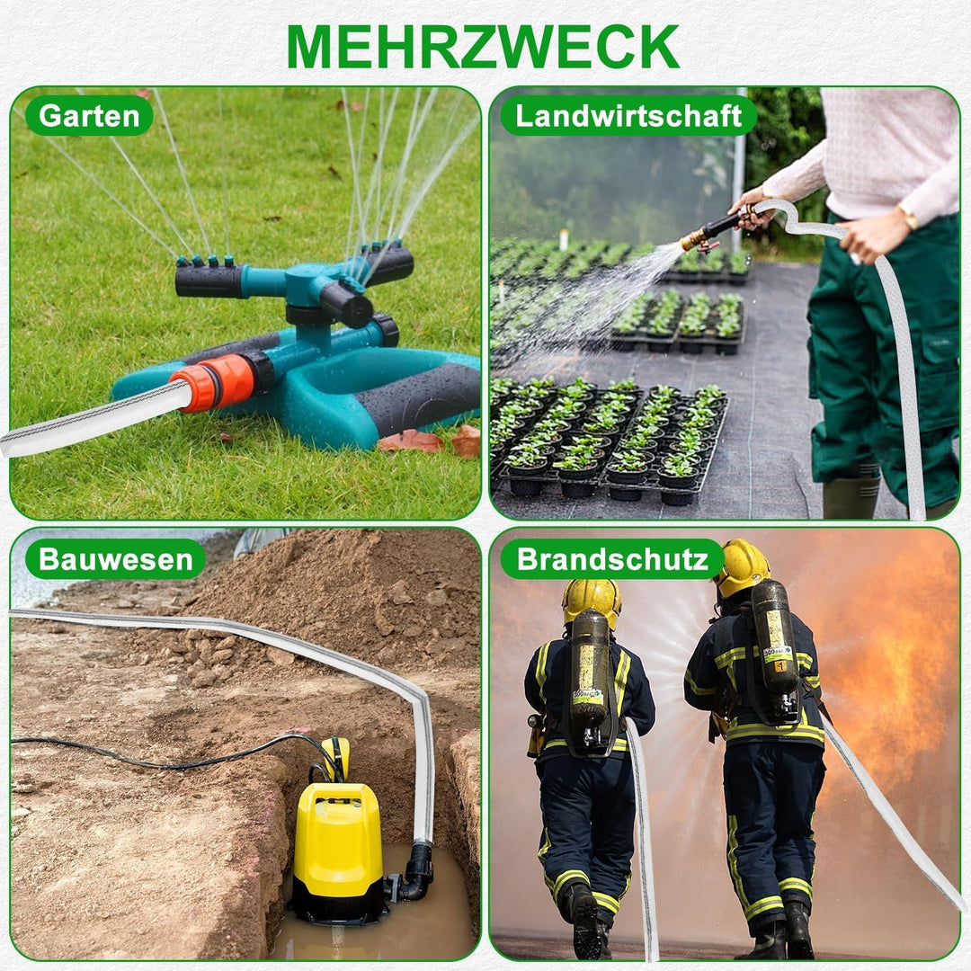 Gewebeschlauch 1 1/2 Zoll Flachschlauch Pumpenschlauch 38mm 20m Mit 4 Clips Industrieschlauch Gewebe