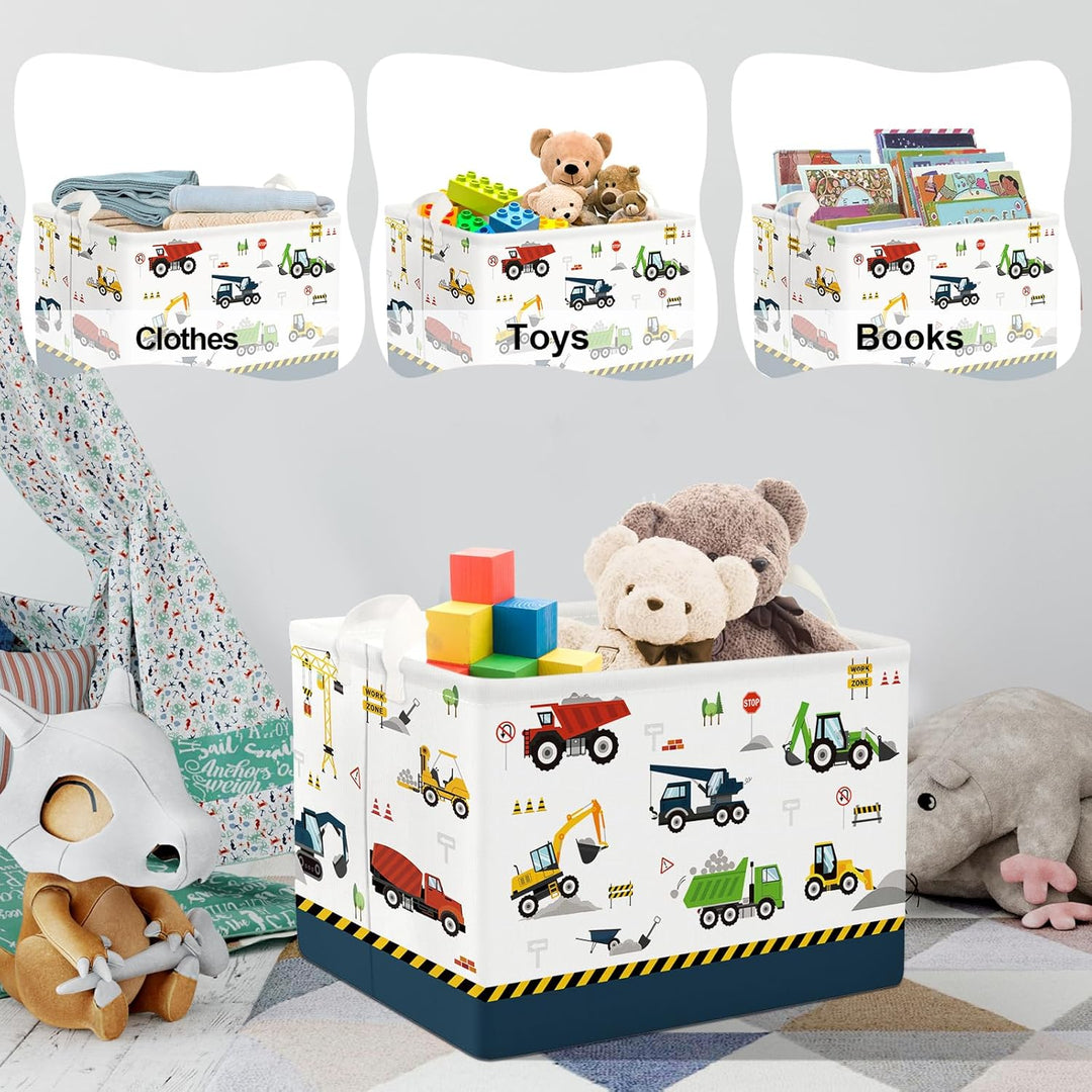 Clastyle Cartoon Bau LKW Jungen Würfel Aufbewahrungskorb für Babyzimmer Bagger Bulldozer Blau Wasser