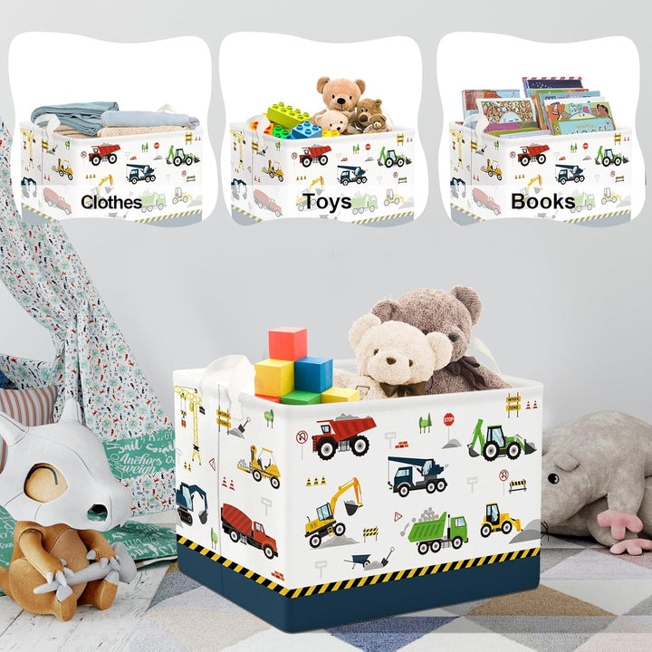 Clastyle Cartoon Bau LKW Jungen Würfel Aufbewahrungskorb für Babyzimmer Bagger Bulldozer Blau Wasser