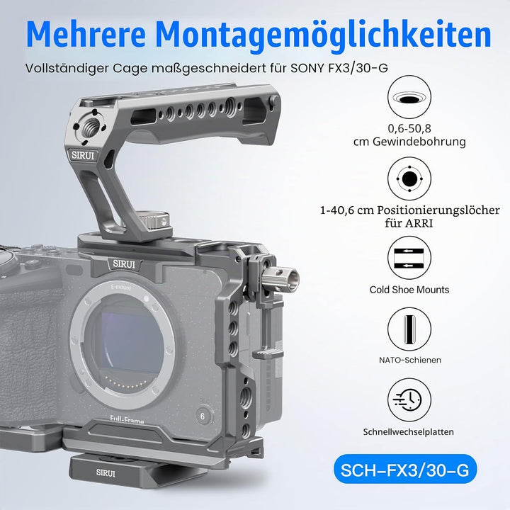 SIRUI FX3/FX30 Kamera Käfig Cage Kamerakäfig mit oberem Handgriff, Kameragehäuse mit HDMI-Kabelklemm