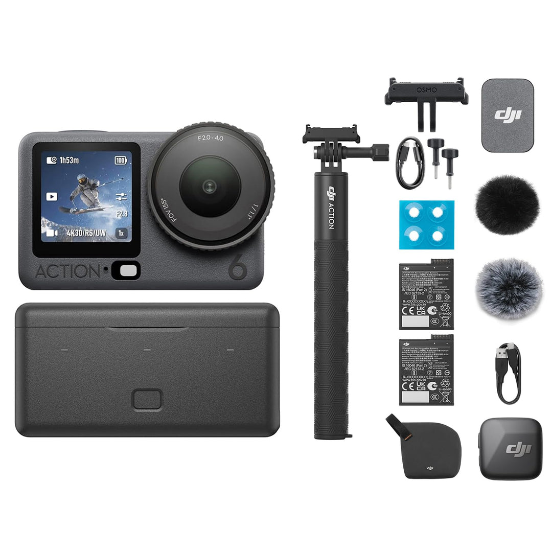 DJI Osmo Action 6 Erweiterte Combo, Action-Cam 4K mit 1/1,1″-Quadratsensor, Variable Blende von f/2,