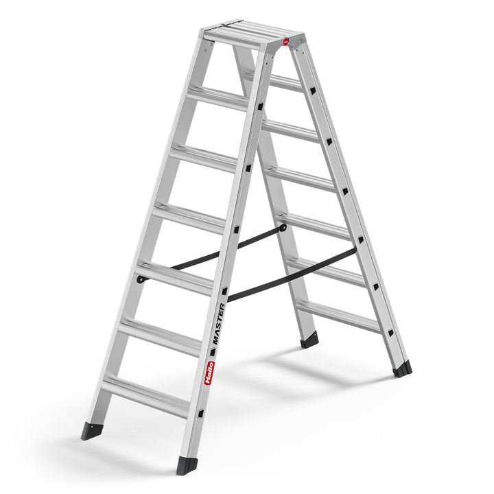 Hailo Master D100 Aluminium Doppelstufenleiter – beidseitig begehbare Stufenleiter - breite Rutschhe