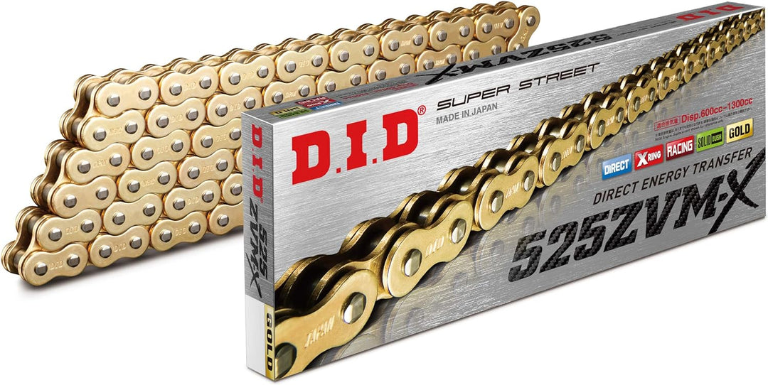 DID Kette 525 ZVMX, 118 Glieder (X-Ring gold), offen mit Nietschloss