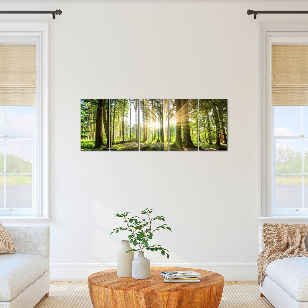 Runa Art Bild Wald Landschaft Wandbilder auf Vlies Leinwand 5 Teilig Wanddekoration Schlafzimmer Woh