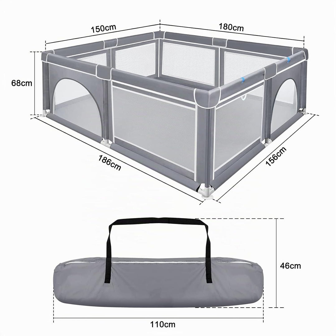 Laufstall Baby Laufgitter 150x180x68cm mit Rutschfester Basis und Atmungsaktivem Netz, Stabiler Absp