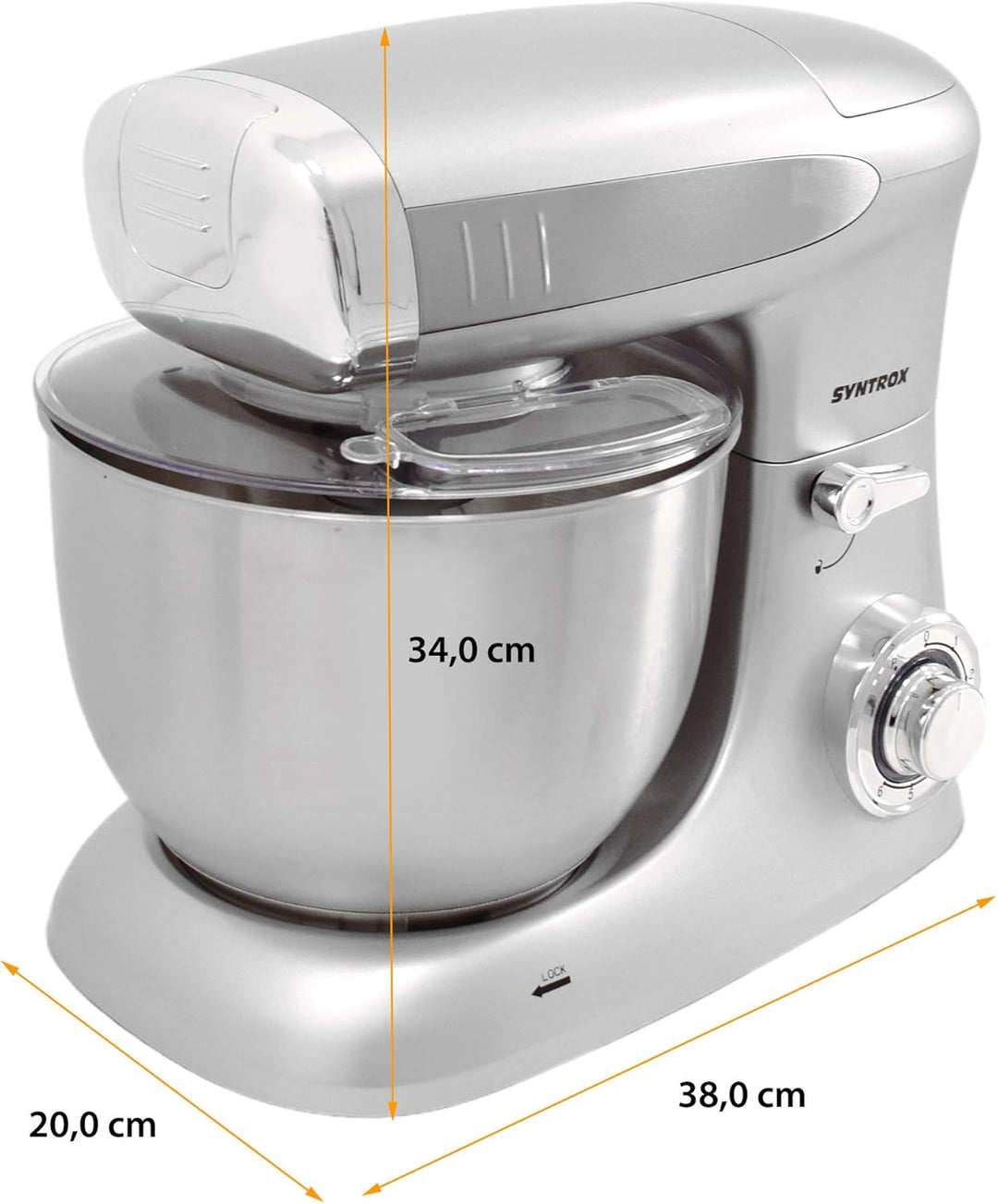 Syntrox Germany KM-1300W Silver de Luxe Küchenmaschine Knetmaschine Mixer mit Fleischwolf, Edelstahl