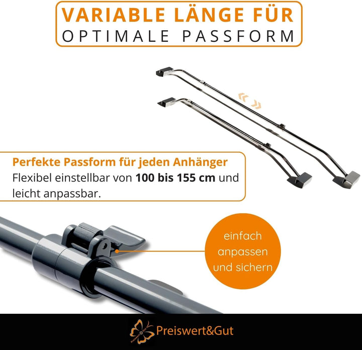 4x Flachplanenbügel Metall für Anhänger Planen, verstellbar 100–155 cm, stabile Planenbügel 2,5 mm,
