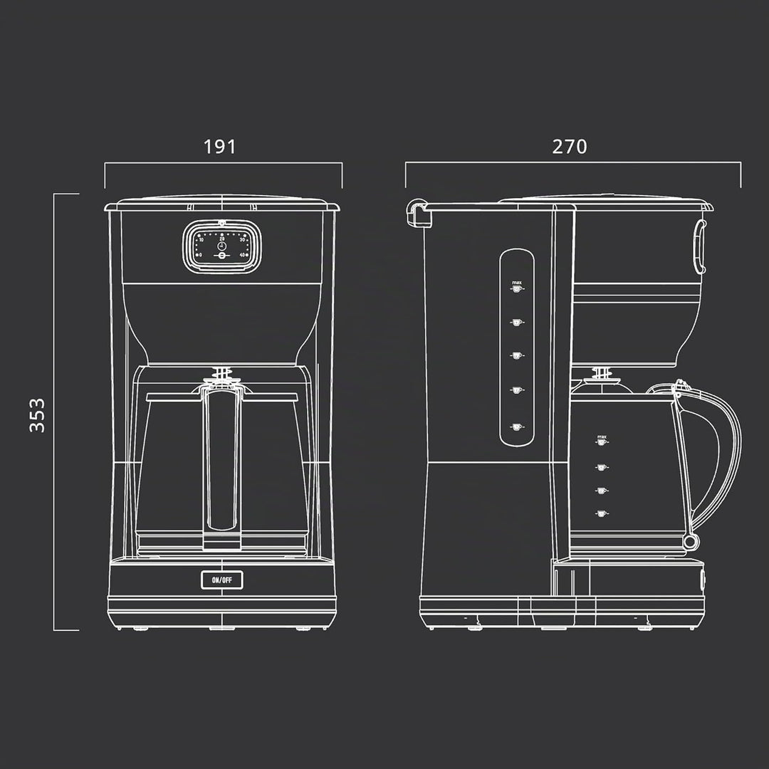 Muse Kaffeeautomat MS-220 BC | mit Glaskanne, analoge Anzeige für Warmhaltung, 10 Tassen Fassungsver