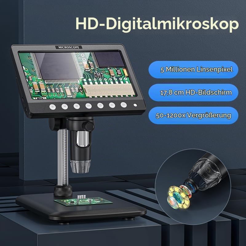 Ashfly LCD Digital Mikroskop für Münzen, 7 Zoll 1080P USB Mikroskop, 50X-500X Auflösung, Microscope