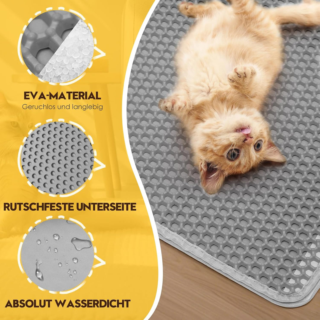 Katzenklo Matte 75x60CM, Katzenstreu Matte Doppelte Schichte, Katzenmatte Katzenklo mit Klettverschl