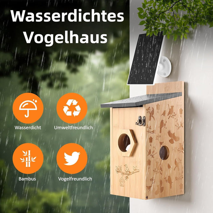 Nistkasten mit 5MP Kamera Solar, Vogelhaus zum Aufhängen für Wetterfest, 2,4G WiFi &amp; App Benachricht