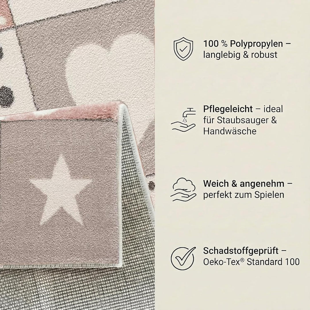| Kinderteppiche Patchwork Herz Sterne Wolke | Kinderteppich für Mädchen und Jungs | Teppich für Kin
