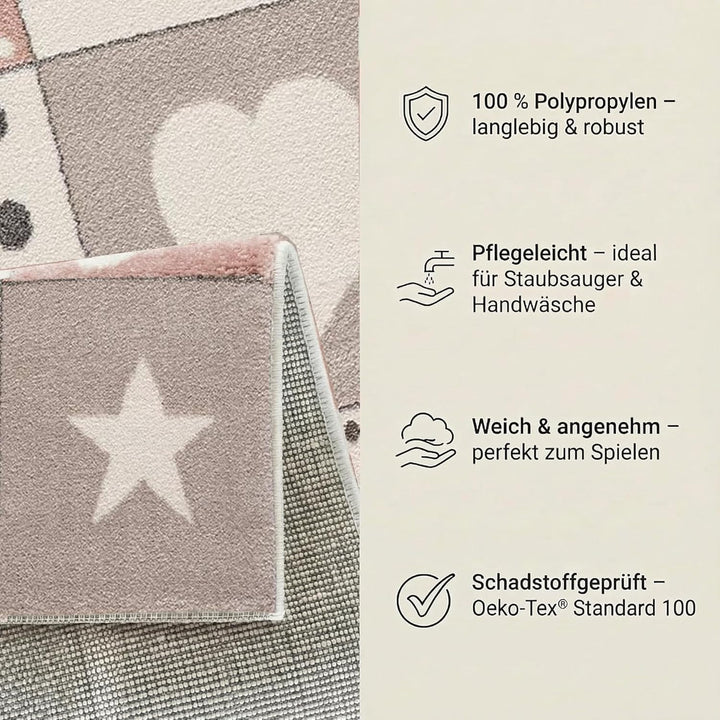 | Kinderteppiche Patchwork Herz Sterne Wolke | Kinderteppich für Mädchen und Jungs | Teppich für Kin