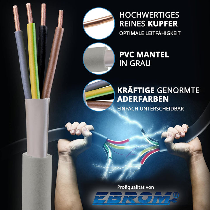 EBROM NYM-J 4x6 mm² - Mantelleitung - Installationskabel - Feuchtraumkabel - grau - Auswahl in 1 Met