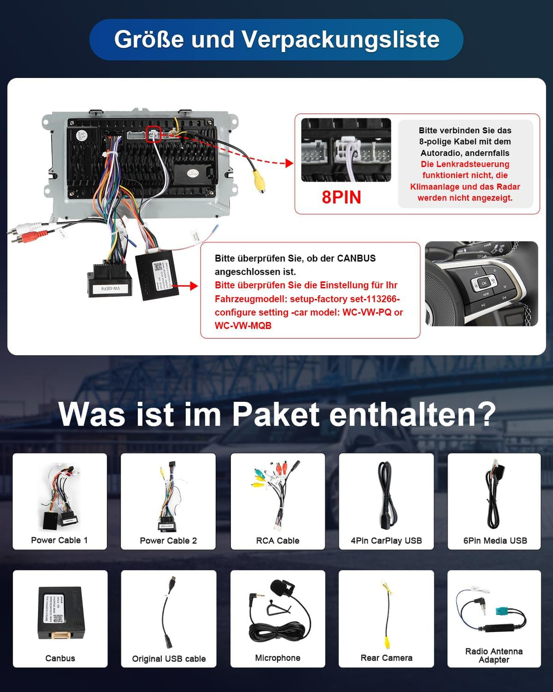 Autoradio mit Bildschirm für VW Golf 5 6 T5 Polo 6R Passat Caddy Touran Seat Skoda, 9 Zoll Golf Radi
