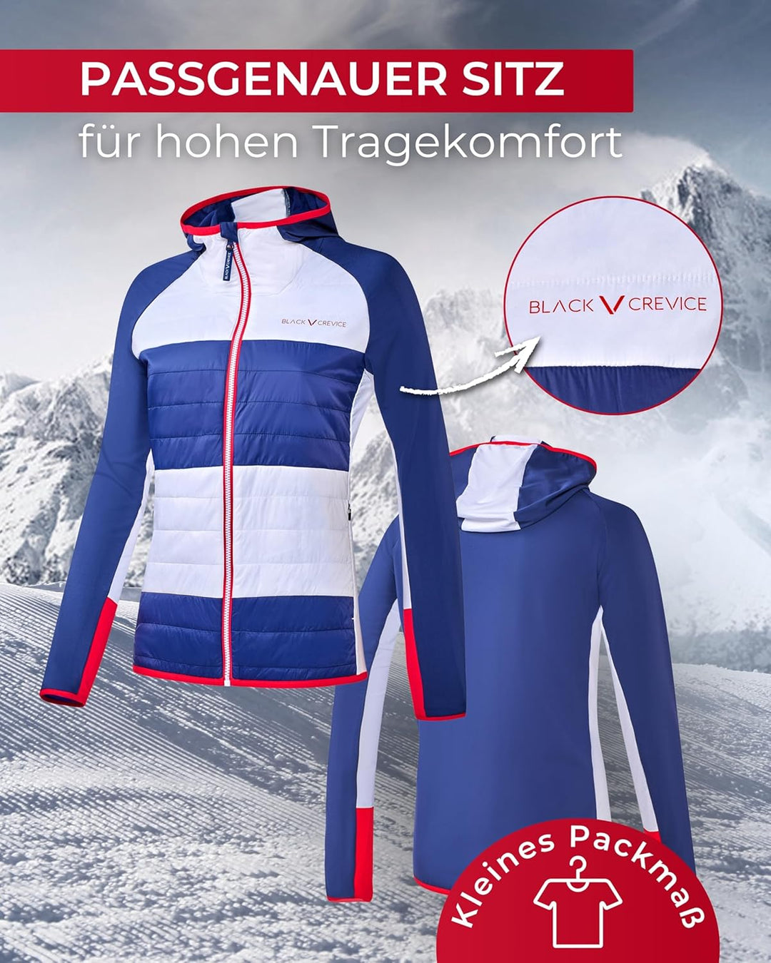 Black Crevice Damen Hybrid Jacke I Elastische Damen-Sportjacke aus 85% Nylon & 15% Spandex I Atmungs