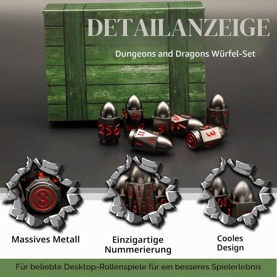 DND Würfelset Dungeons and Dragons Würfel, ZHOORQI Bullet Metall Würfel Set, Polyedrische Würfel Set