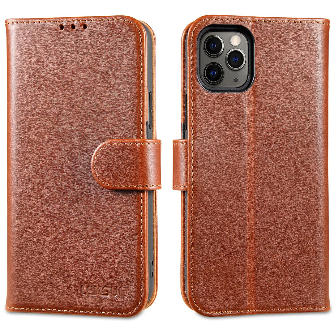 LENSUN Hülle für iPhone 11 Pro Echtleder, Handyhülle [Echtes Leder][Magnetverschluss Brieftasche][RF