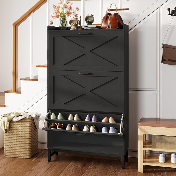 Hawthyhome Schuhkipper schmal mit 3 Klappen, höher Schuhschrank für 18-24 Paar Schuhe, Schmaler Schu