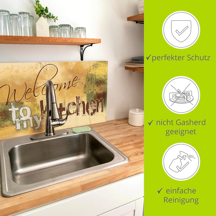 ARTland Spritzschutz Küche aus Alu für Herd Spüle 70x60 cm (BxH) Küchenrückwand mit Motiv Spruch Sha