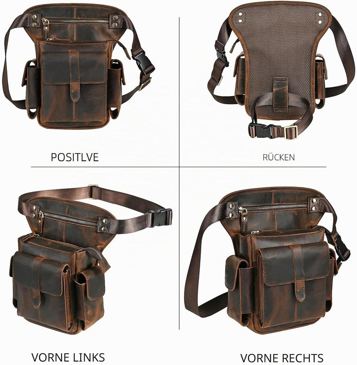 Herren Canvas + Leder Motorrad Reiten Tasche Beinbeutel Beintasche Aussenbeintasche Hüfttasche Drop