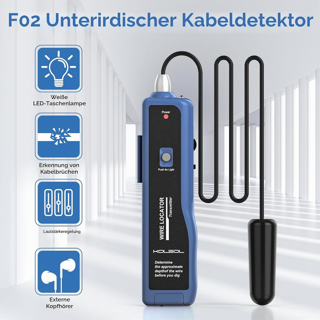 KOLSOL Unterirdischer Kabelsucher, Kabeltester F02 Pro zum Auffinden von Drähten und Steuerdrähten,
