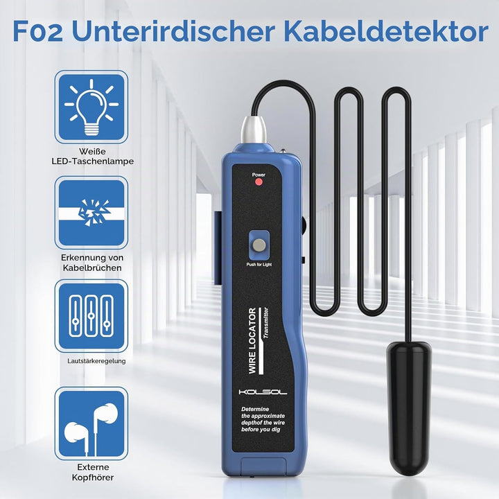 KOLSOL Unterirdischer Kabelsucher, Kabeltester F02 Pro zum Auffinden von Drähten und Steuerdrähten,