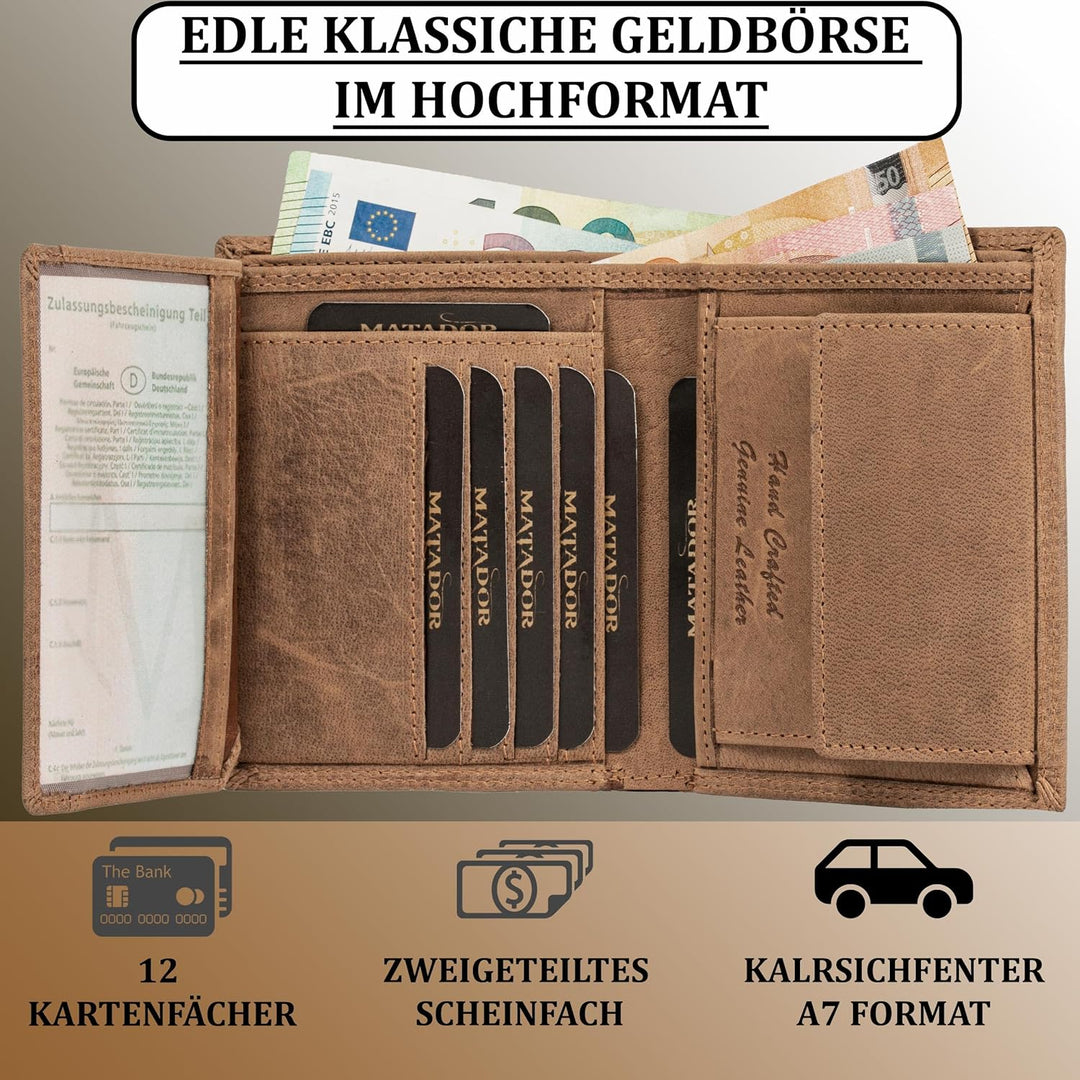 MATADOR Geldbörse XXL Portmonee Herren Gross Echt Leder mit vielen Fächern & RFID Schutz | Portemonn